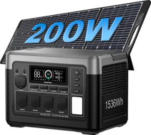 OUKITEL Stromerzeuger P1500E PLUS 1800W/1536Wh Tragbare Powerstation, 1,8 in kW, (LiFePO4-Akku, 1-tlg., Mit 200W Solarpanel), Solargenerator mit 4*1800W AC Ausgänge, für Camping,Wohnmobil,Notfall