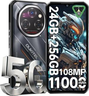 OUKITEL WP62 5G Android 15 Outdoor Smartphone (16,76 cm/6.6 Zoll, 256 GB Speicherplatz, 108 MP Kamera, 24GB+256GB, IP68 Baustellenhandy, 11000mAh, NFC, OTG, GPS)