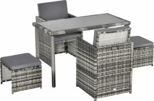 Outsunny Sitzgruppe Metall, Hartglas, Polyester