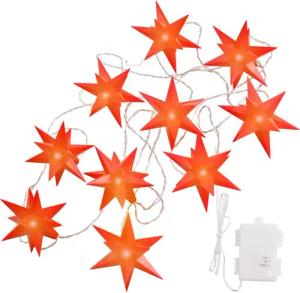 ovilum LED Stern Lichterkette 10 Sterne warmweiß, aus Kunststoff in Rot zur