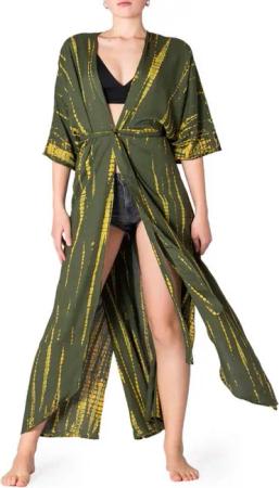 PANASIAM Tunikakleid Damen Kimono Maxi Strandkleid aus natürlicher Viskose mit V-Ausschnitt Tie-Dye Bikini Badeanzug Cover Up Boho Beachwear langes Sommerkleid