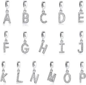 PANDACHARMS Buchstabenanhänger Alphabet Buchstabe A-Z für Charm Armband, 925 Silber, Zirkonia