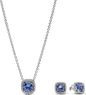 Pandora 68616 Damen-Schmuckset Kette + Ohrstecker Funkelndes Quadrat Blau