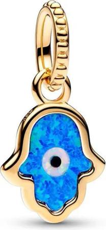 Pandora Charm-Einhänger PANDORA Charm Anhänger Hand der Fatima, vergoldet, Opal, synth.
