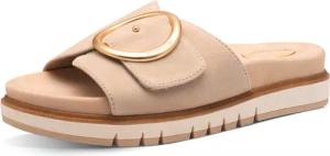 Pantoletten mit Klettverschluss und Zierschnalle - beige - Gr. 42 von Goldner Fashion