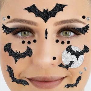 Party Factory Strass-Tattoo Glitter Face Tattoo - Fledermäuse, mit Glitzerelementen und Strass-Steinchen je nach Wahl