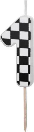 partydeco Geburtstagskerze, Geburtstagskerze Zahl 1 mit Karomuster 5,5cm Schwarz / Weiß