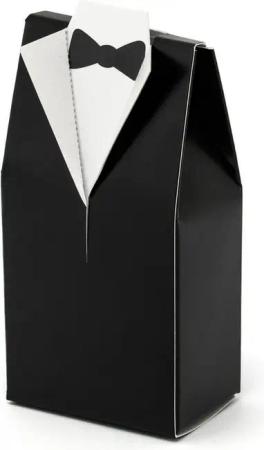 partydeco Geschenkbox, Geschenkbox für Gastgeschenke 5x3x9,5cm Bräutigam 10 Stk Schwarz Weiß