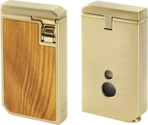 Passatore Feuerzeug Zigarrenfeuerzeug mit Rundcutter 8mm gold/Holzdesign in Geschenkbox (Zigarrenfeuerzeug inkl. Rundcutter), in einer Geschenkbox verpackt