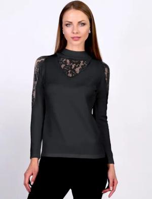 Passioni Strickpullover mit Stehkragen und Spitzendetails am Hals und an den Schultern