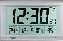 PEWETA digitale Funkwanduhr DCF77 silber Kunststoff 41,0 x 27,0 cm