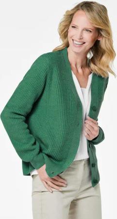 Pflegeleichte Strickjacke in hochwertiger Rippenstruktur - grün - Gr. 38 von Goldner Fashion