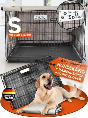 PfotenWunder Hunde-Transportbox Hundekäfig für zuhause 3 Größen + Abdeckung Gitterbox Hundetransport