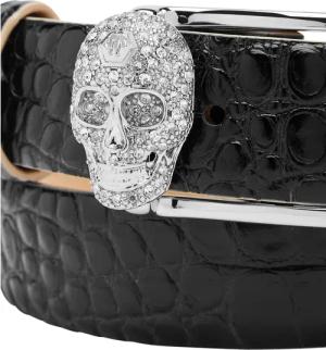 Philipp Plein Gürtel - Gürtel Skull Crocco Print - Gr. 75 - in Schwarz - für Damen