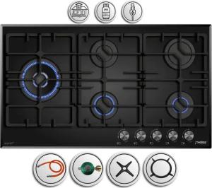 Phönix Germany Gas-Kochfeld PG-905L, Gaskocher 5 flammig mit Zündsicherung, Propan- / Erdgas, H-Gas