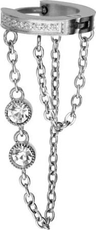 PIERCINGLINE Single-Ohrstecker Chirurgenstahl Ohrclicker KETTEN + KRISTALLE (Clicker, 1-tlg), Ohrpiercing für Conch, Helix, Tragus, Daith, Lobe