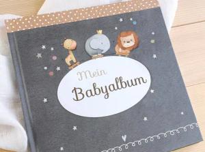 Pipapier Tagebuch Babyalbum "Mein Babyalbum", Babybuch erstes Jahr, für Fotos u. Erinnerungen, 21x21 cm, 56 S.