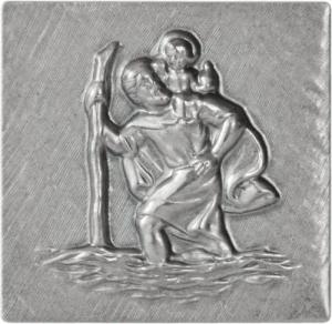 PistolaPeppers Amulett PLAKETTE Heiliger Sankt Christophorus 3 cm Relief Metall selbstklebend, Relief 3D geprägt