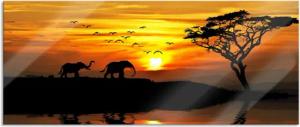Pixxprint Glasbild Elefanten in Afrikanischer Steppe, Elefanten in Afrikanischer Steppe (1 St), Glasbild aus Echtglas, inkl. Aufhängungen und Abstandshalter