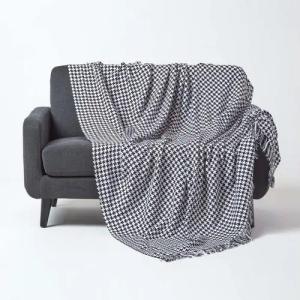 Plaid Sofaüberwurf mit Hahnentrittmuster, schwarz/weiß, 150 x 200 cm, Homescapes