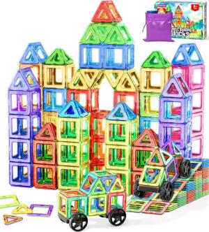 POPOLIC Magnetische Bausteine 50 Teile Magnetspielbausteine, (Magnetspielzeug Magnet Bausteine für Kinder, 1 St., Starker Magnetismus, Starke Adsorption, Hoher Haftkraft), Magnetische Bausteine ab 3-7 Jahren für Jungen und Mädchen