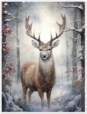 Posterlounge Wandbild Hirsch im Weihnachtswald, Olga Telnova, erhältlich als Poster, Leinwandbild, Wandsticker oder Acrylglasbild
