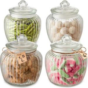 Praknu Vorratsglas 4 Vintage Vorratsgläser 1,5L - Keksglas mit Deckel - Luftdicht, Glas, (Set, 4-tlg), Süßigkeiten