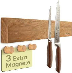 Praknu Wand-Magnet Messer-Leiste Magnetleiste Messer selbstklebend 40 cm - Messerhalter aus (1tlg), Mit 3 magnetischen Haken und Kleber - Ohne Messer - Einfache Montage