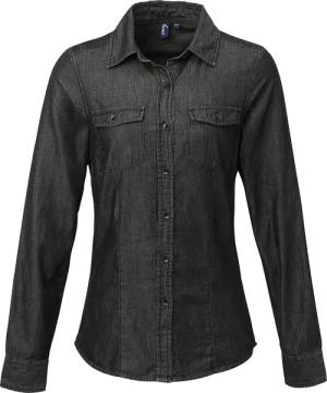 Premier Womens/Ladies Jeans Stitch Long Sleeve Denim Shirt (Black Denim)