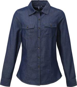 Premier Womens/Ladies Jeans Stitch Long Sleeve Denim Shirt (Indigo Denim)