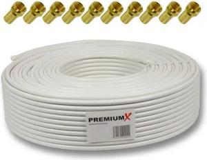 PremiumX 50m BASIC Koaxialkabel 135dB 4-fach SAT Koax Kabel 10x F-Stecker SAT-Kabel