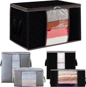 PRIISF Aufbewahrungsbox feste faltbare Kleideraufbewahrung Box mit Deckel Bettdecken Organizer (Große Aufbewahrungstasche Schrank mit verstärkt Griff Reißverschluss, Kleiderständer Unterbettkommoden), für Kleidung, Bettwäsche, Steppdecke, Kissen