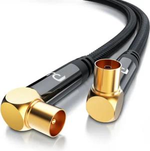 Primewire TV-Kabel, Koax, IEC Stecker, RF Buchse (200 cm), HDTV Antennenkabel gewinkelt, 2-fach Schirmung, 75 Ohm / 135 dB - 2m