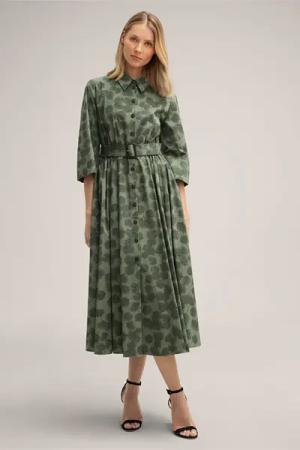 Print-Hemdblusen-Kleid in Midi-Länge in Salbeigrün