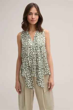 Print-Schluppen-Bluse aus Lyocell und Leinen in Salbeigrün