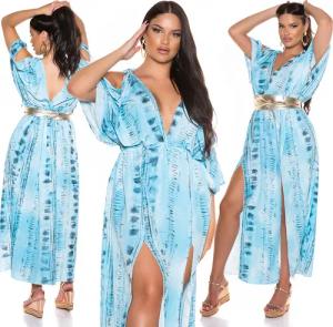 Printed V-Neck Cold Shoulder Maxi Kleid mit Beinschlitz