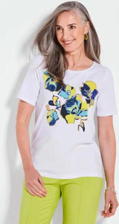 Printshirt mit Stickerei - weiß / gemustert - Gr. 44 von Goldner Fashion