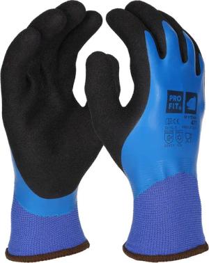 PRO FIT by Fitzner Winter-Arbeitshandschuhe Absolut Cool, Arbeitshandschuhe aus Latexschaum, Blau/Schwarz (6, Paar) Vollgetaucht, angenehm Wärmend, fester Griff, Lebensmittel zugelassen