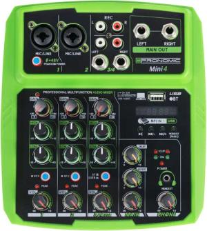 Pronomic Mischpult Mini4 USB-betriebener 4-Kanal Mixer, (2-tlg), mit Medienplayer/-recorder mit Bluetooth und USB - Audio-Interface