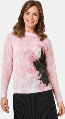 Pullover mit femininem Druck und Pailletten - rosé / schwarz / gemustert - Gr. 54 von Goldner Fashion