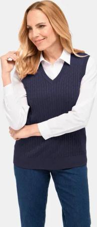 Pullunder mit zeitlosem Zopfmuster - marine - Gr. 50 von Goldner Fashion