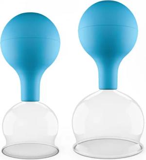 pulox Vakuum-Massager Schröpfgläser Set aus Echtglas 2 Stück 5,2cm und 6,2cm Blau