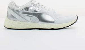 PUMA 698 Zündet metallisch weiße Textile Womens Schnürungstrainer 361086 02