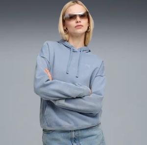 PUMA Kapuzensweatshirt "ESS ELEVATED RELAXED WASH HOODIE FL", mit Print-Applikationen, mit Kängurutasche, mit Kapuze