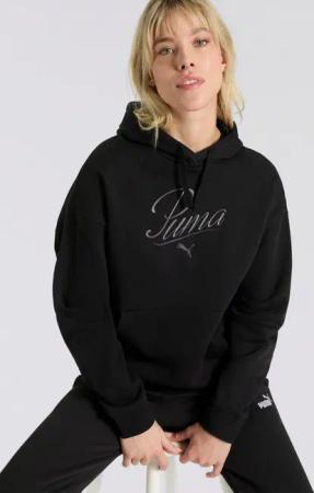 PUMA Kapuzensweatshirt ESS SCRIPT COMFORT HOODIE FL mit Kängurutasche, mit Print-Applikation, komfortable Passform