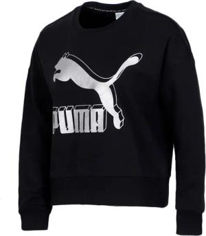 Puma Womens Classics Logo Metallic Crew Sweatshirt Black 597405 71
