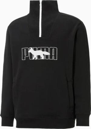 Puma x Maison Kitsune Langarm Herren Halbzip schwarzes Sweatshirt 532322 01
