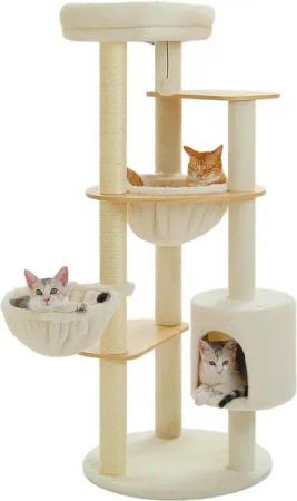 Purpurra Kratzbaum mit Echtholz-Platten, 2 Hängematte und Höhle, 136 cm