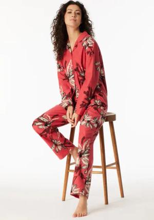 Pyjama lang Flanell Blumen beere - Comfort Interlock 40