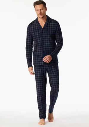 Pyjama lang Interlock nachtblau kariert - Fine Interlock 50